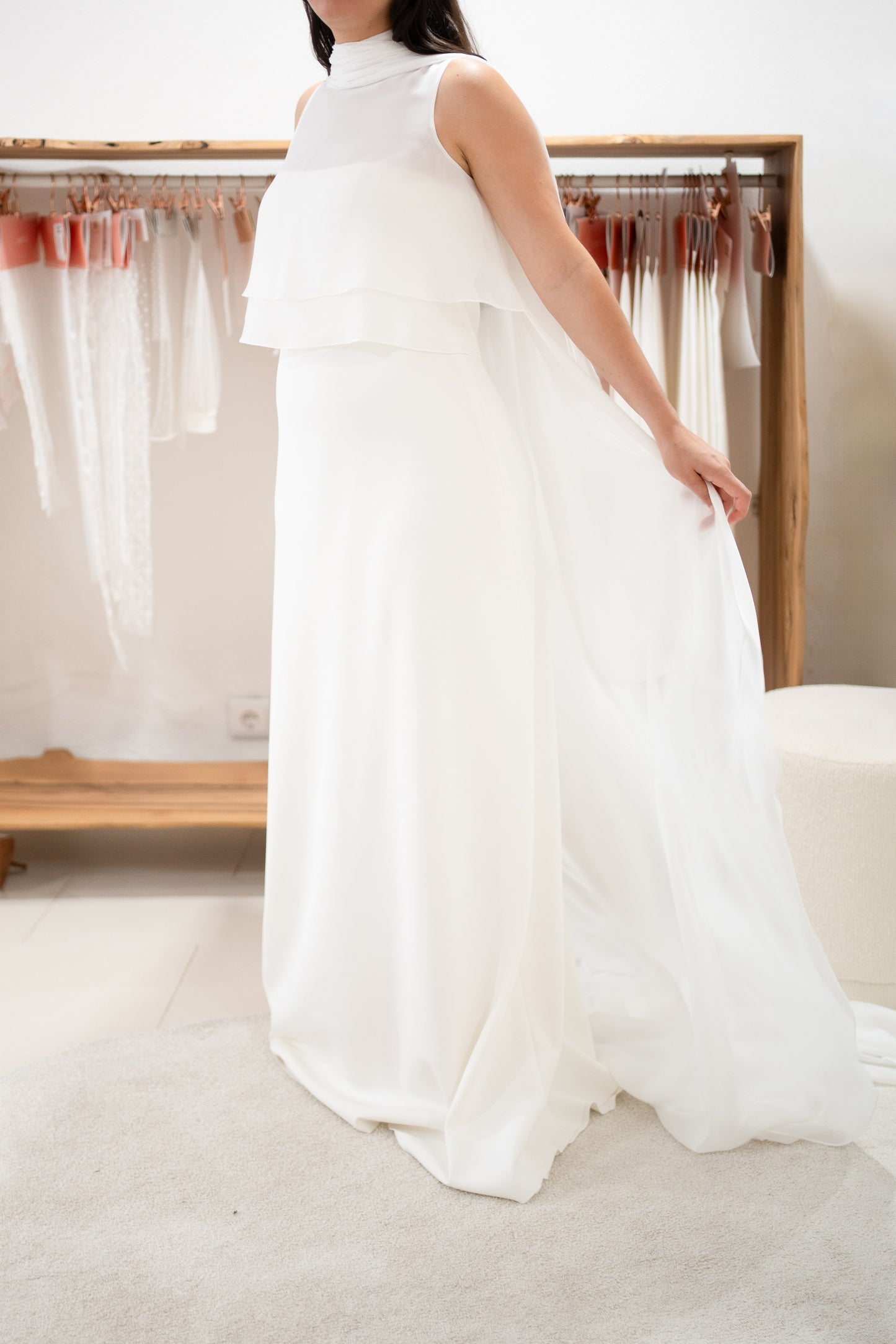 TWO-LAYER CAPE WITH PLEATED COLLAR AND SCARF