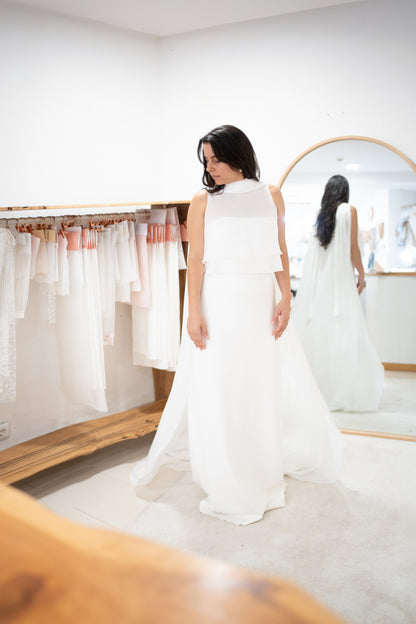 TWO-LAYER CAPE WITH PLEATED COLLAR AND SCARF