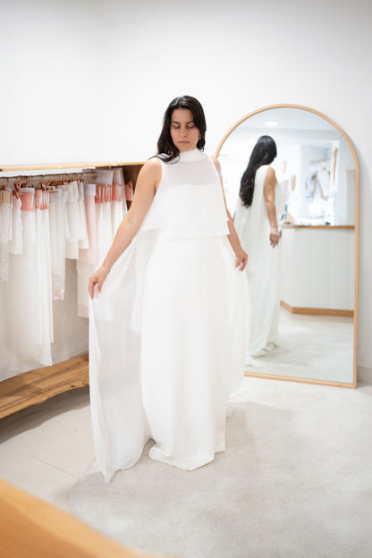 TWO-LAYER CAPE WITH PLEATED COLLAR AND SCARF