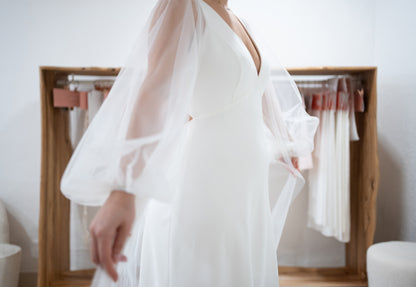 OPEN-FRONT CAPE WITH BISHOP SLEEVE