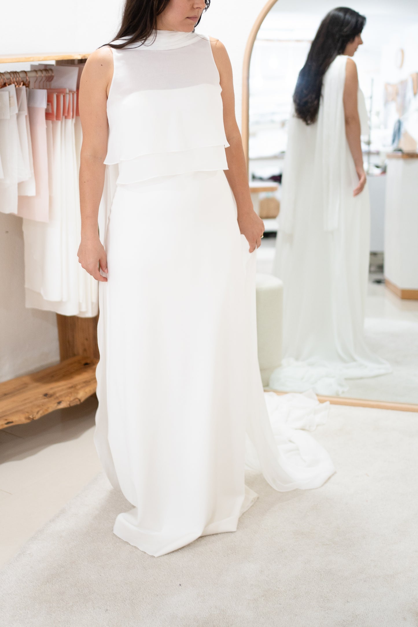 TWO-LAYER CAPE WITH PLEATED COLLAR AND SCARF