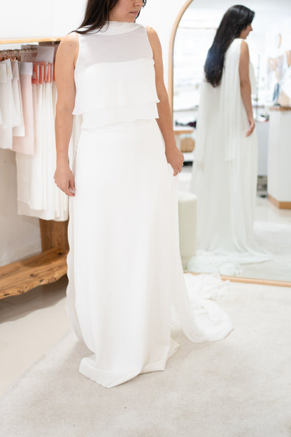 TWO-LAYER CAPE WITH PLEATED COLLAR AND SCARF