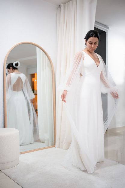 OPEN-FRONT CAPE WITH BISHOP SLEEVE