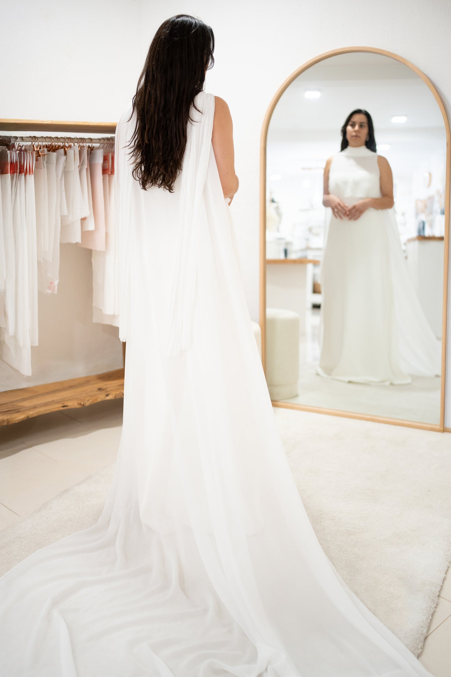 TWO-LAYER CAPE WITH PLEATED COLLAR AND SCARF