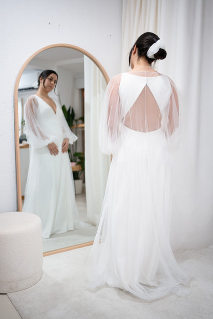 OPEN-FRONT CAPE WITH BISHOP SLEEVE