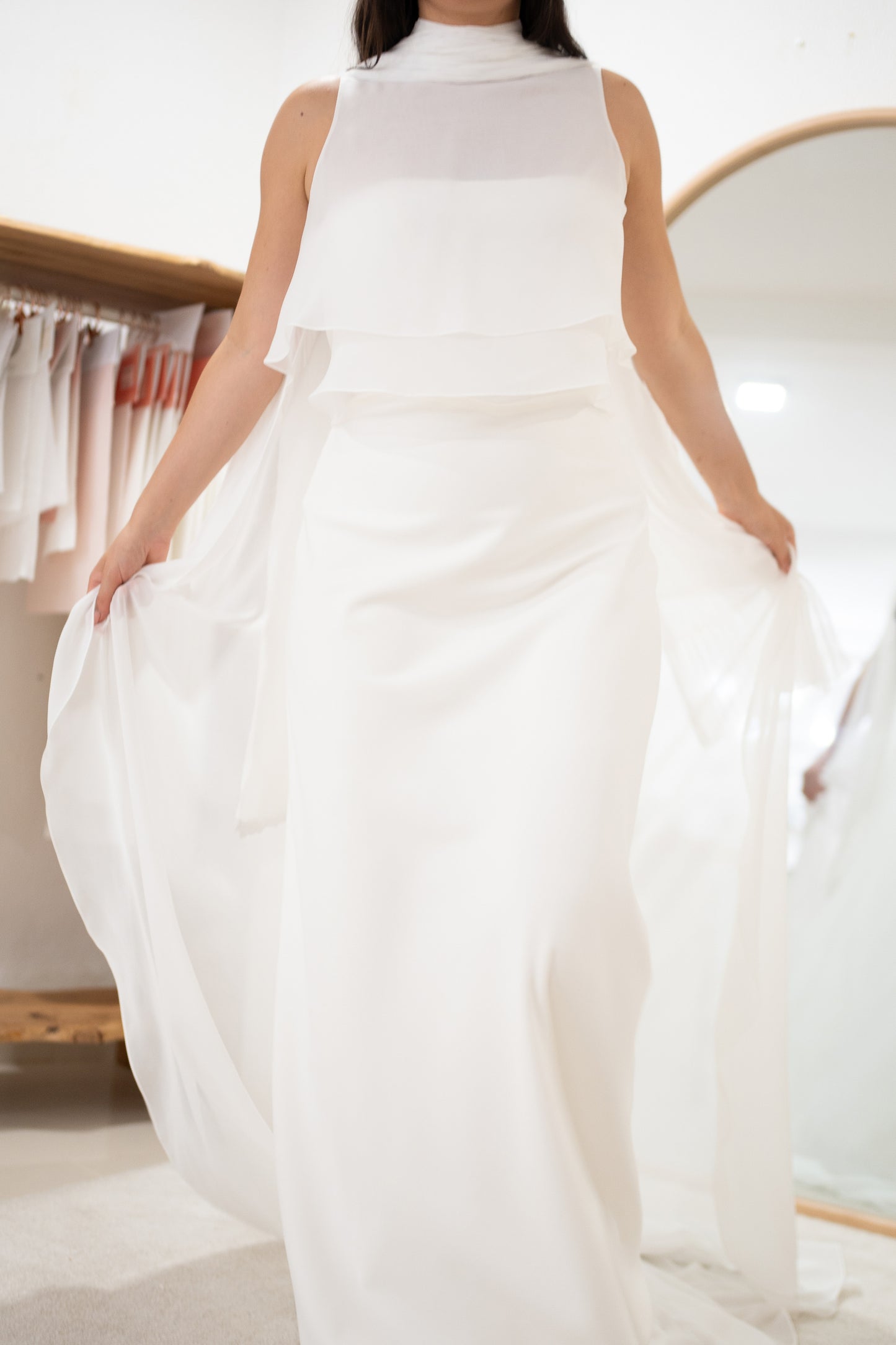 TWO-LAYER CAPE WITH PLEATED COLLAR AND SCARF