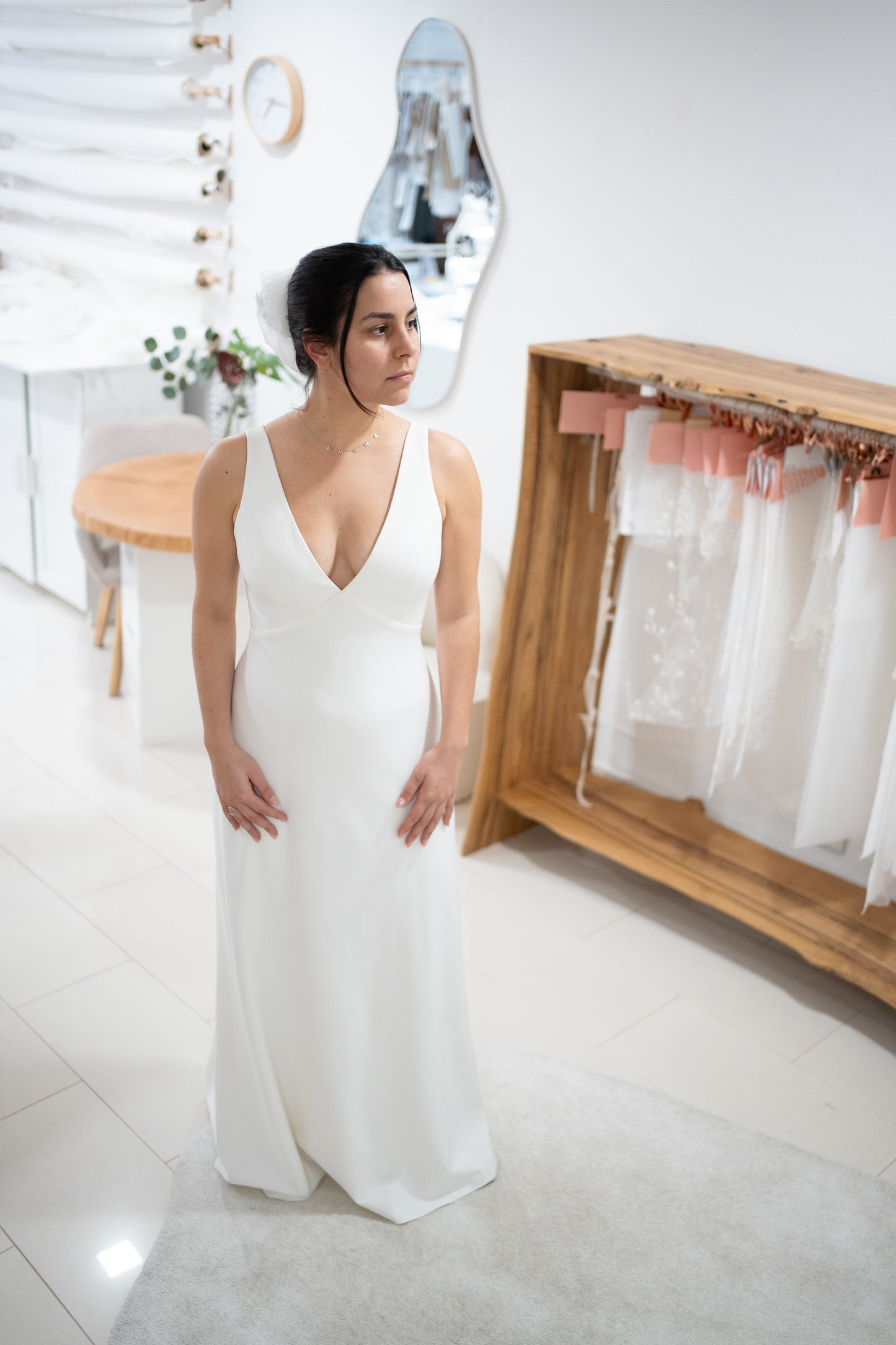 V-NECK DRESS WITH TRIANGULAR OPEN BACK