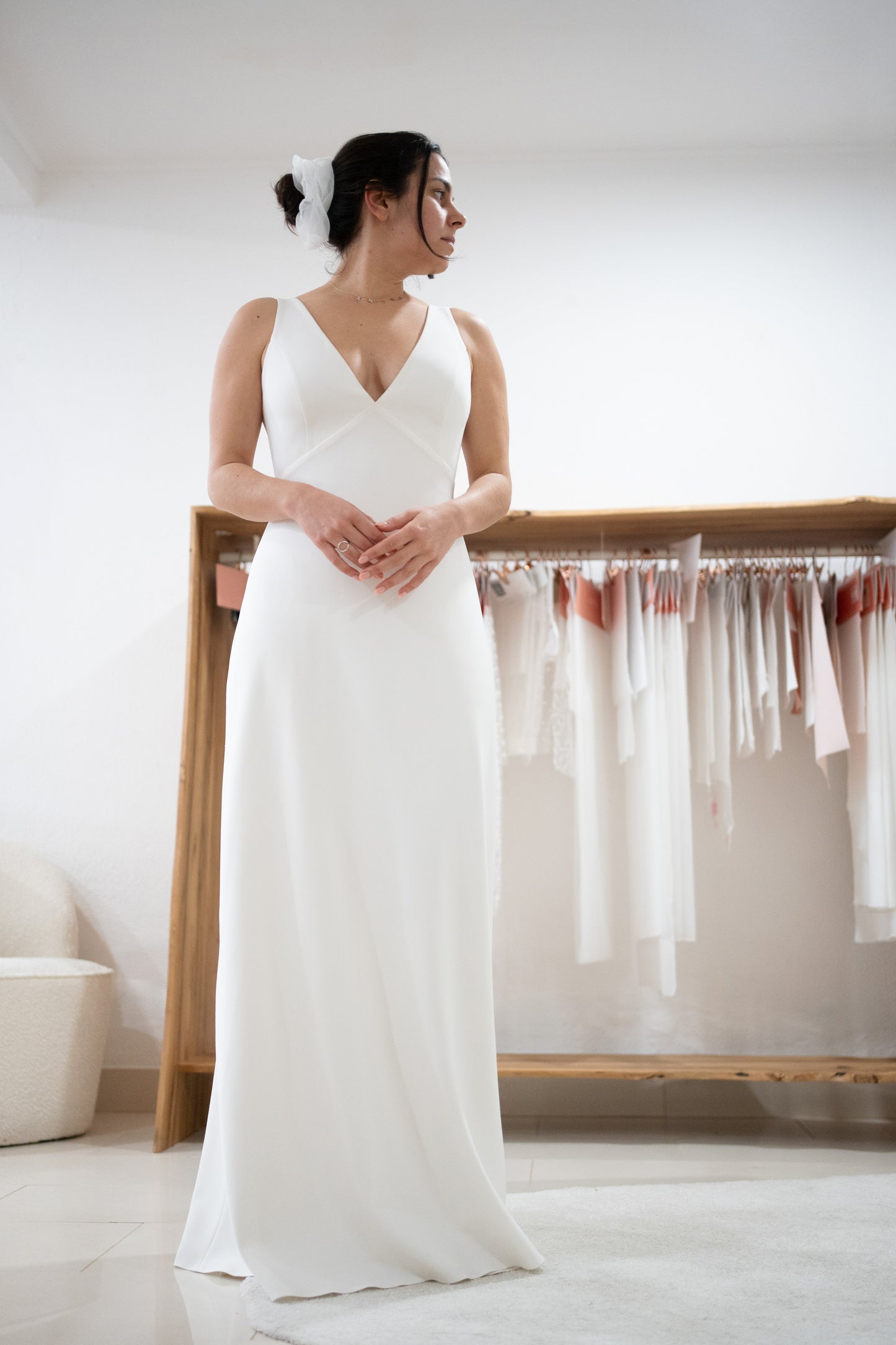 V-NECK DRESS WITH TRIANGULAR OPEN BACK