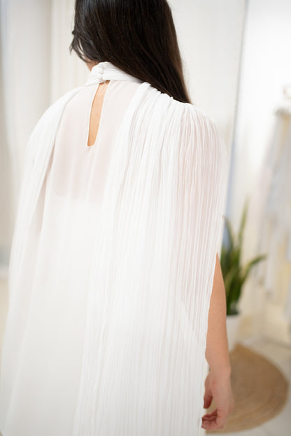 TWO-LAYER CAPE WITH PLEATED COLLAR AND SCARF