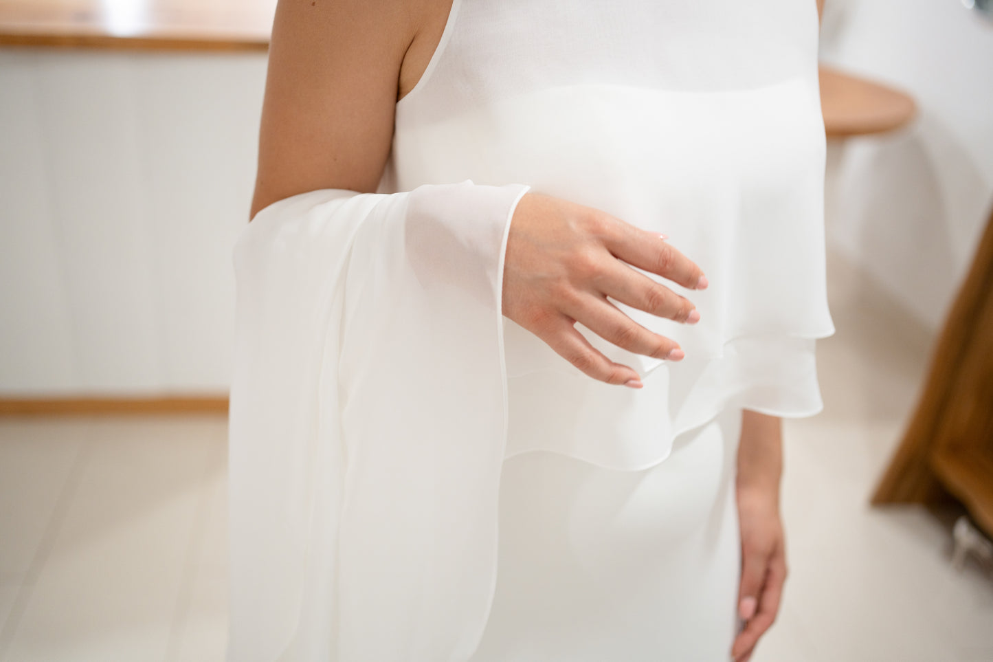 TWO-LAYER CAPE WITH PLEATED COLLAR AND SCARF