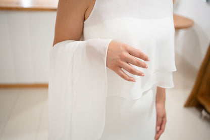 TWO-LAYER CAPE WITH PLEATED COLLAR AND SCARF