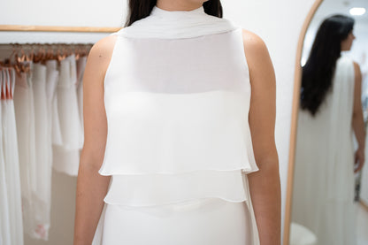 TWO-LAYER CAPE WITH PLEATED COLLAR AND SCARF