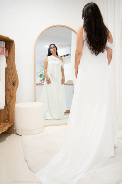 DIAGONAL DRAPED NECKLINE WITH SCARF