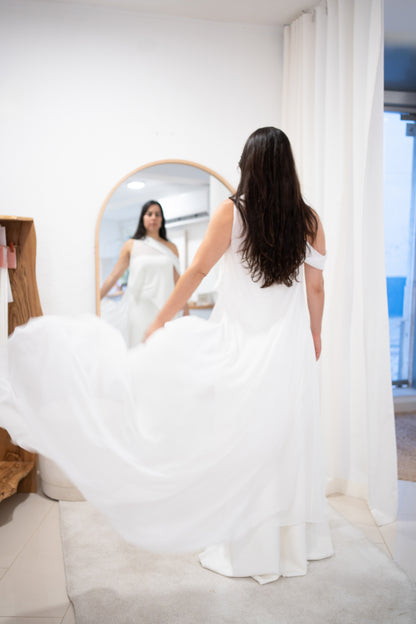 DIAGONAL DRAPED NECKLINE WITH SCARF