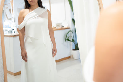 DIAGONAL DRAPED NECKLINE WITH SCARF