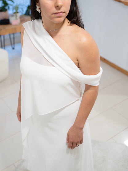 DIAGONAL DRAPED NECKLINE WITH SCARF