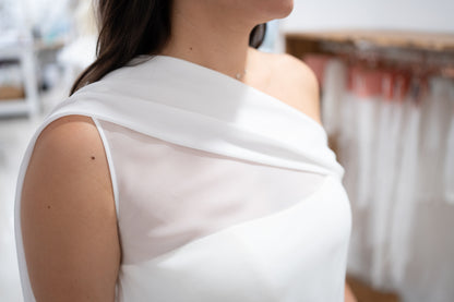 DIAGONAL DRAPED NECKLINE WITH SCARF