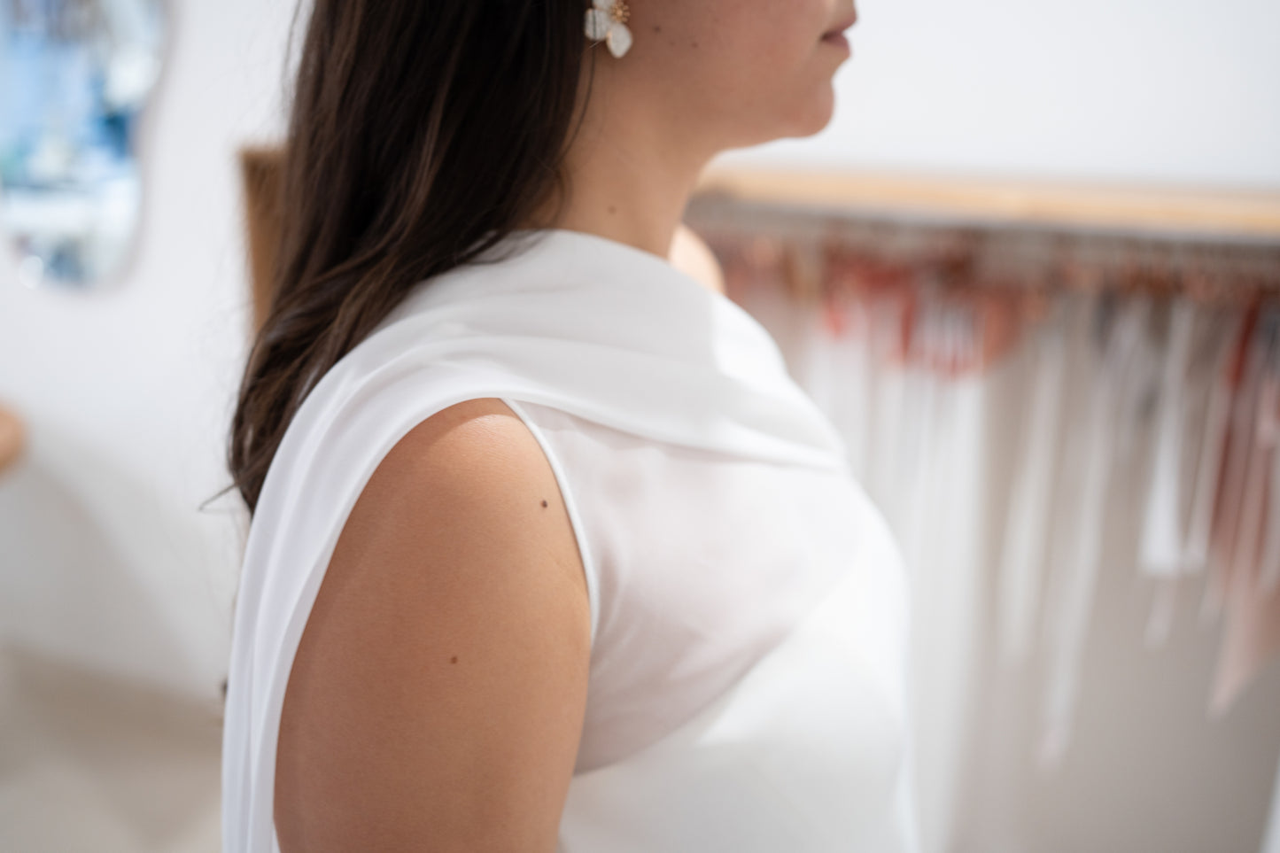 DIAGONAL DRAPED NECKLINE WITH SCARF