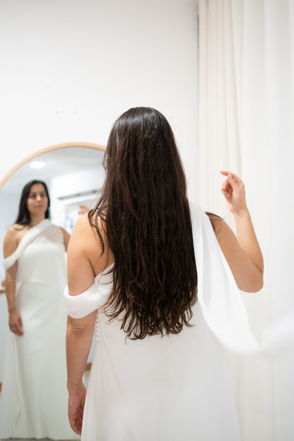 DIAGONAL DRAPED NECKLINE WITH SCARF