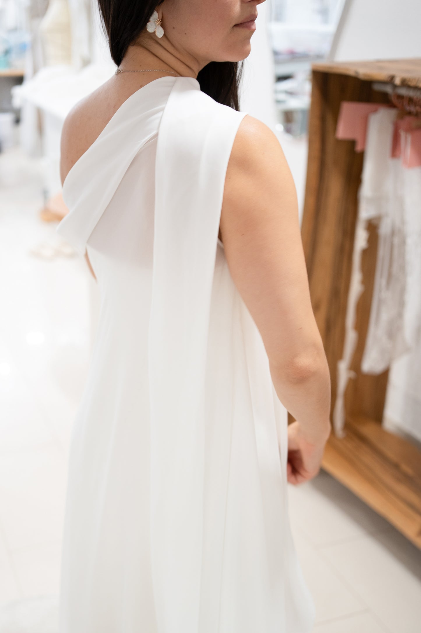 DIAGONAL DRAPED NECKLINE WITH SCARF