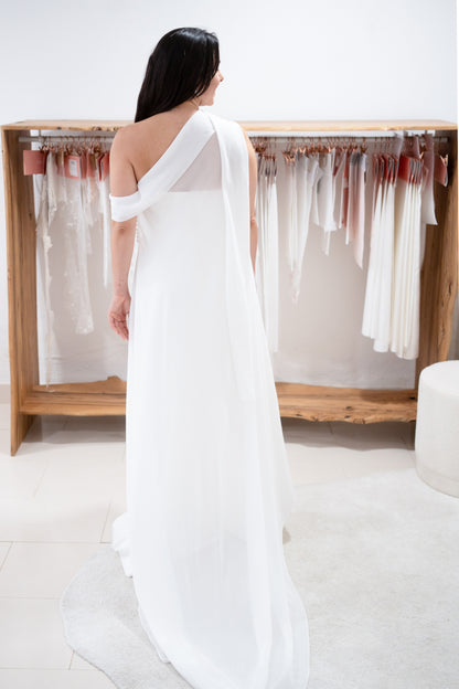 DIAGONAL DRAPED NECKLINE WITH SCARF