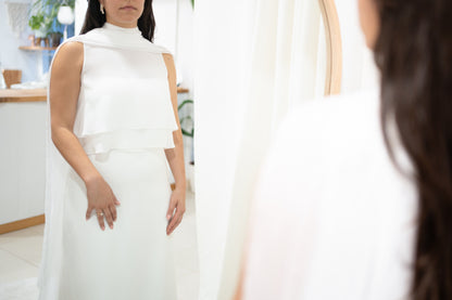 TWO-LAYER CAPE WITH PLEATED COLLAR AND SCARF