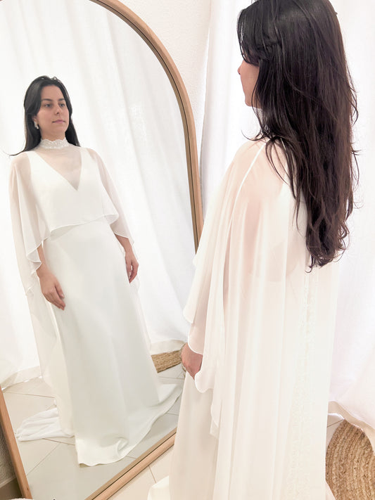 CAPE WITH EMBROIDERED COLLAR & BACK